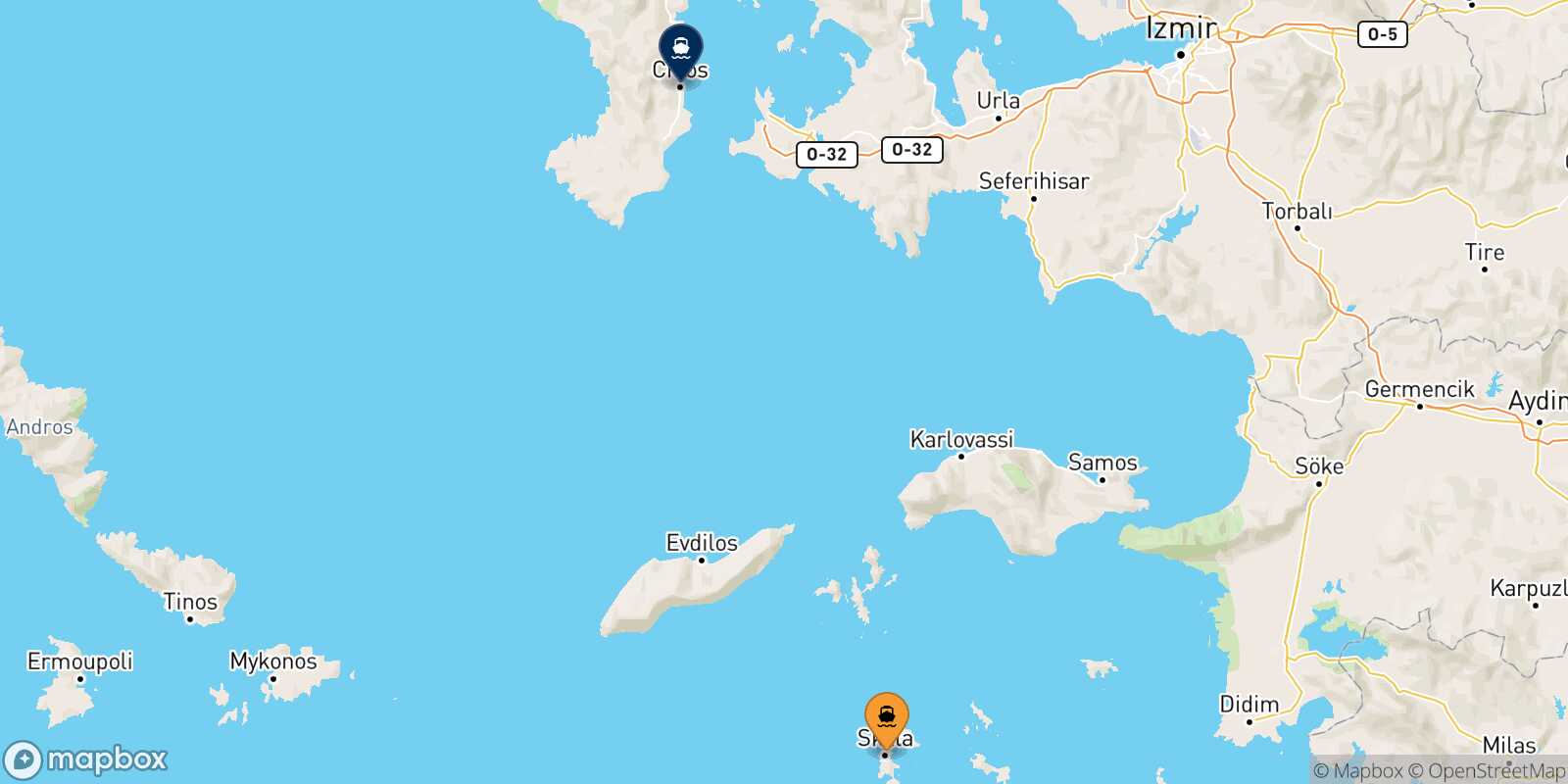 Carte des traverséesPatmos Chios