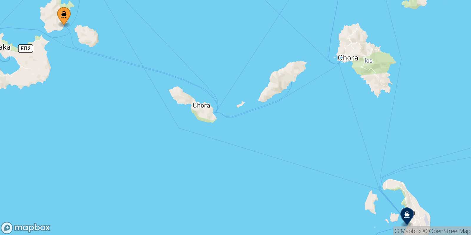 Carte des traverséesKimolos Thera (Santorin)