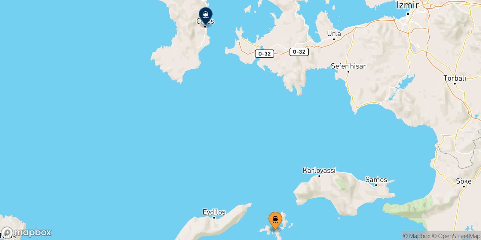Carte des traverséesFourni Chios