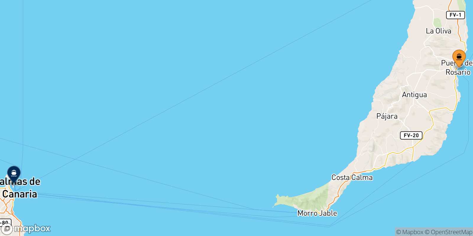 Carte des traverséesPuerto Del Rosario (Fuerteventura) Las Palmas De Gran Canaria