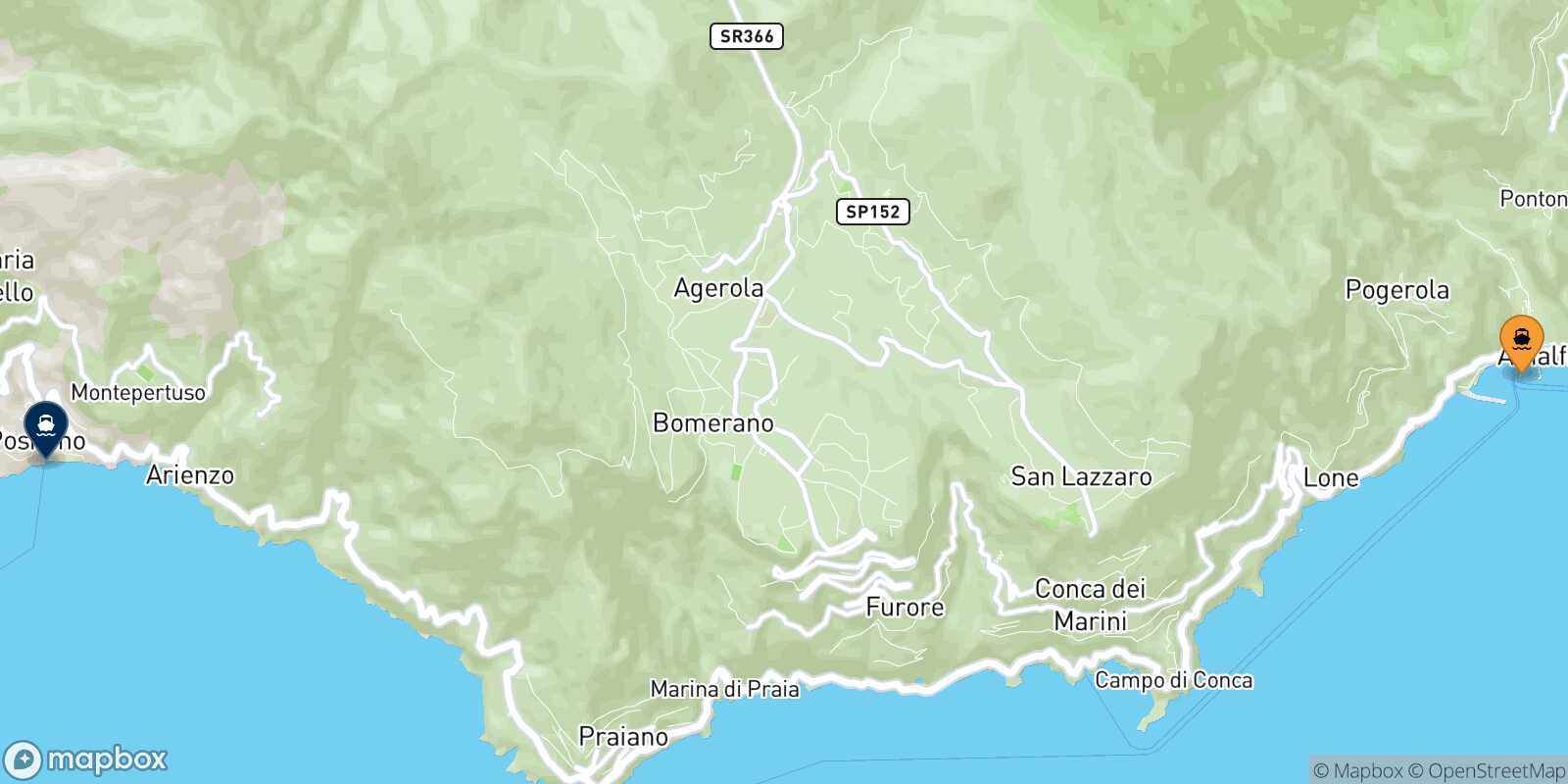 Carte des traverséesAmalfi Positano