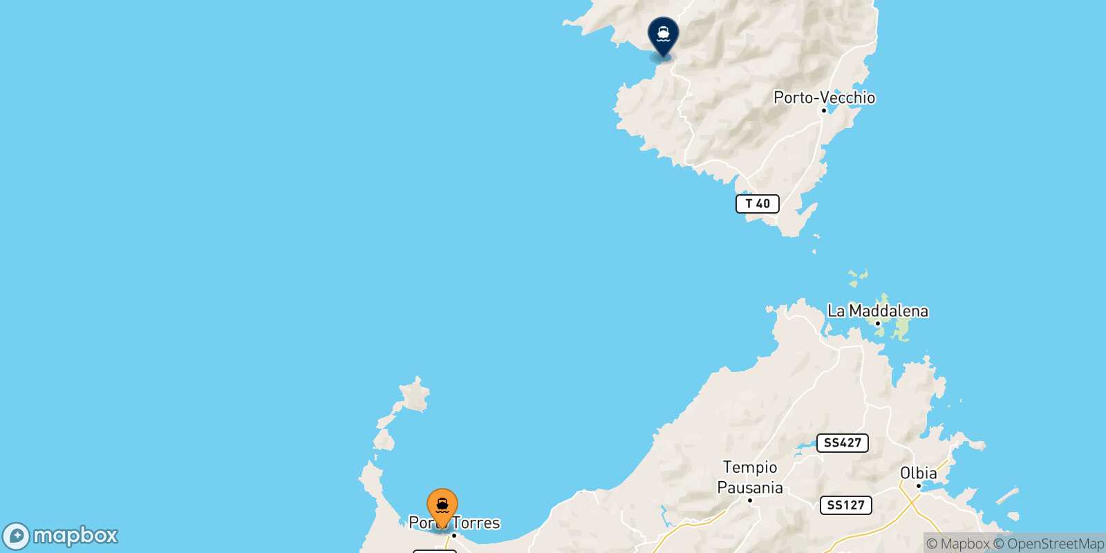 Carte des traverséesPorto Torres Ajaccio