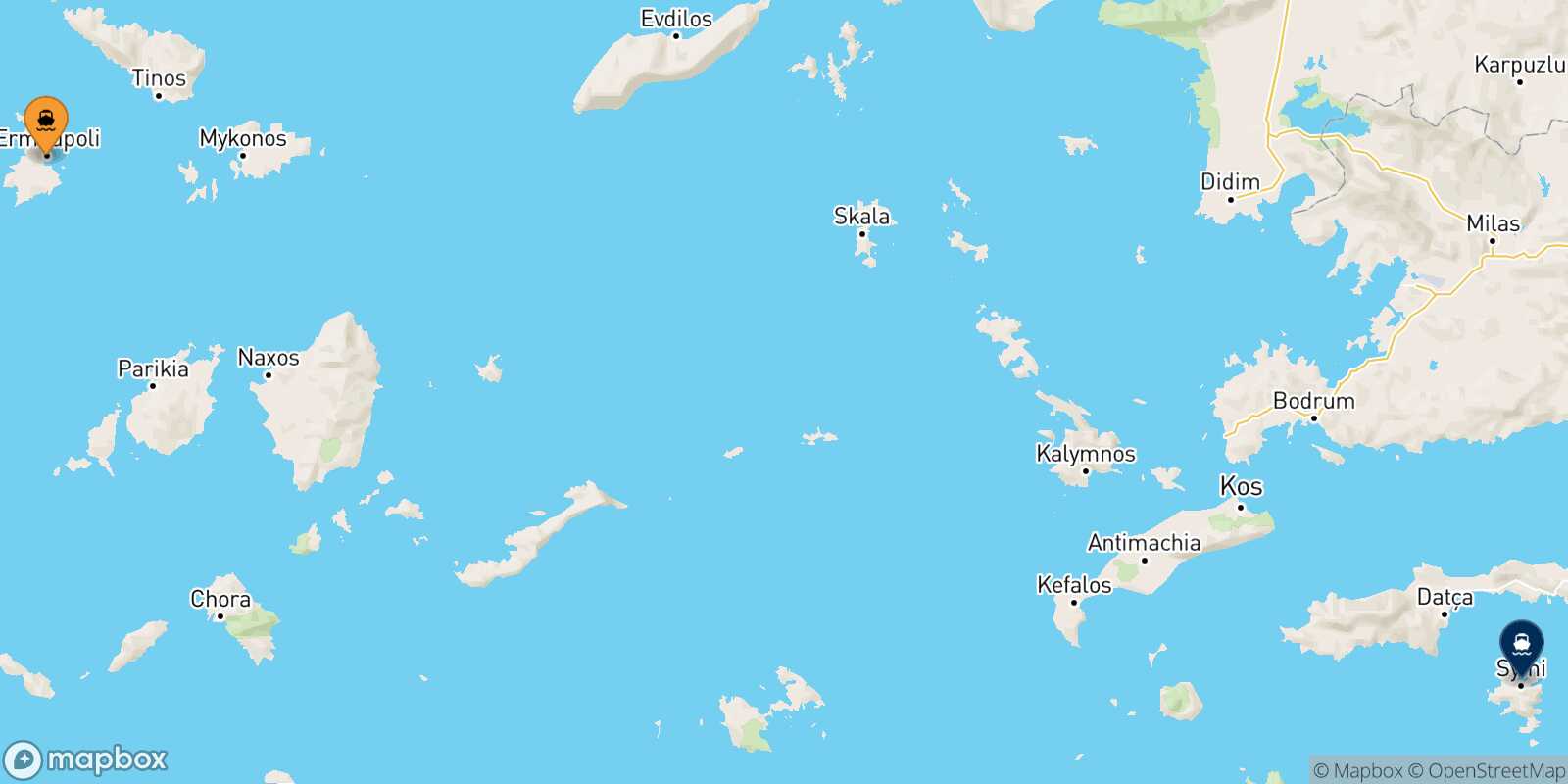 Carte des traverséesSyros Symi