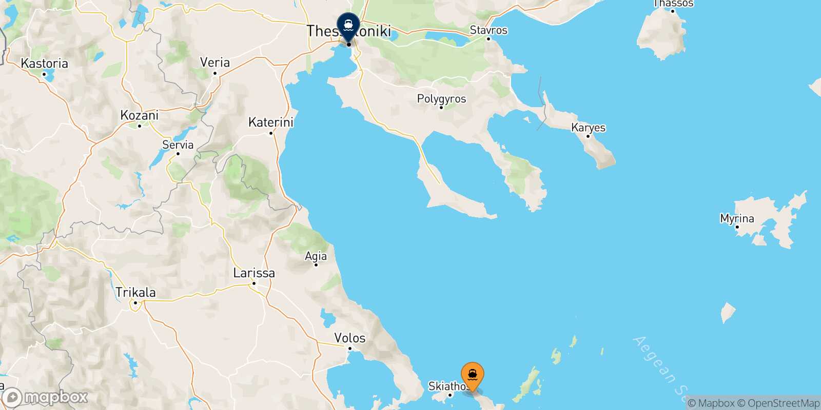 Carte des traverséesAgnontas (Skopelos) Thessalonique