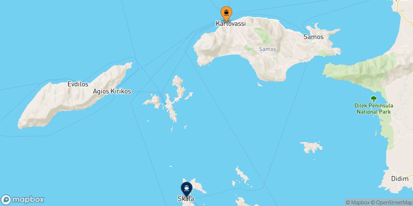 Carte des traverséesPythagorio (Samos) Patmos