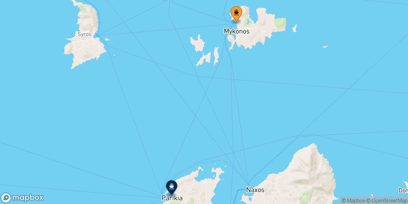 Carte des traverséesMykonos Paros
