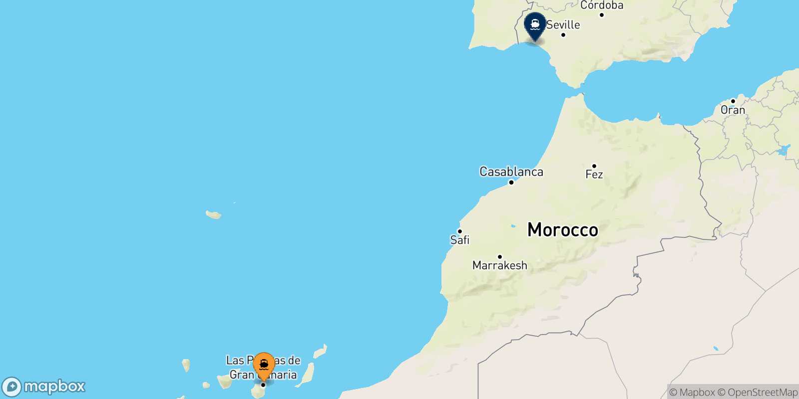 Carte des traverséesLas Palmas De Gran Canaria Huelva