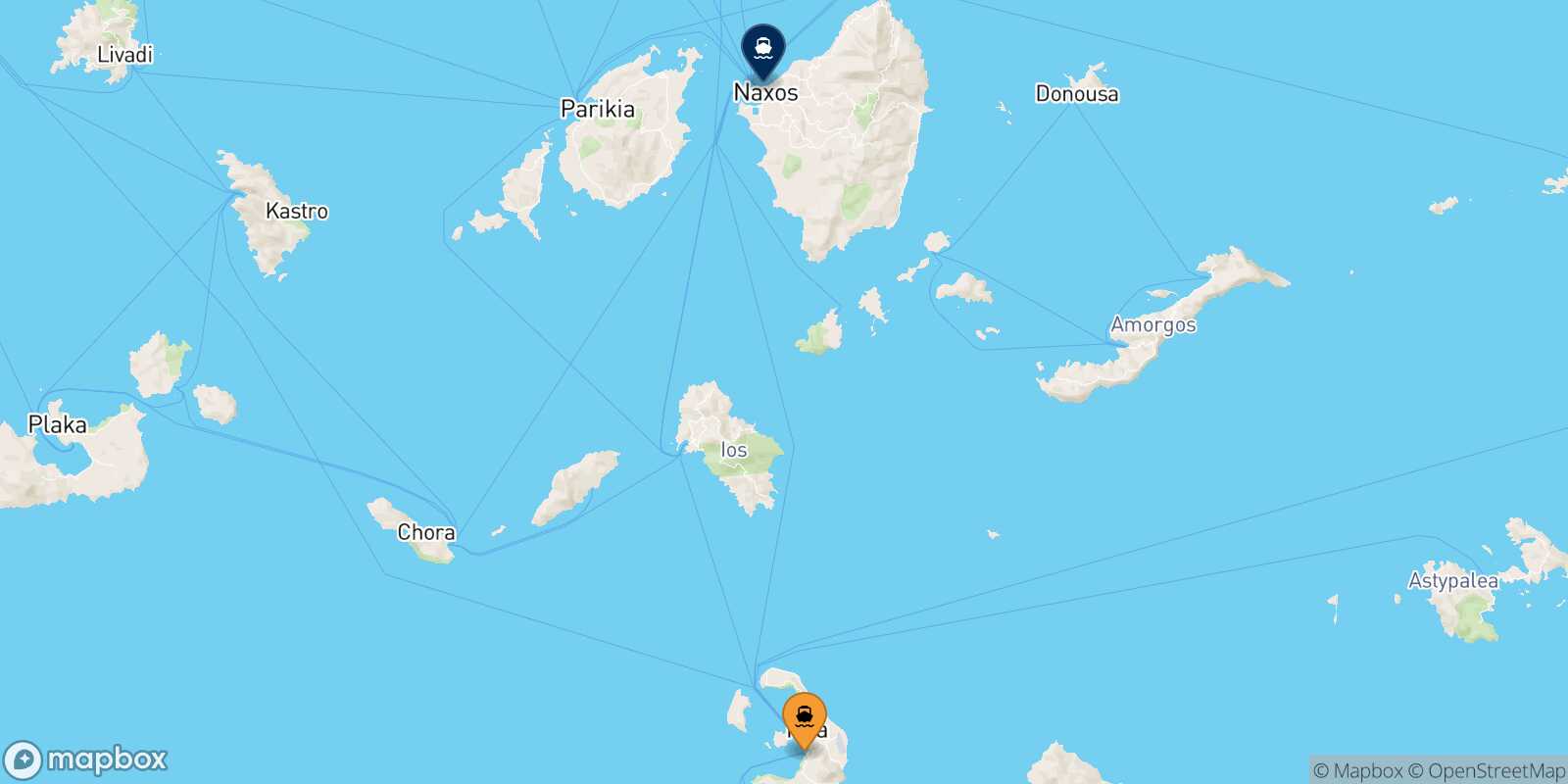 Carte des traverséesThera (Santorin) Naxos