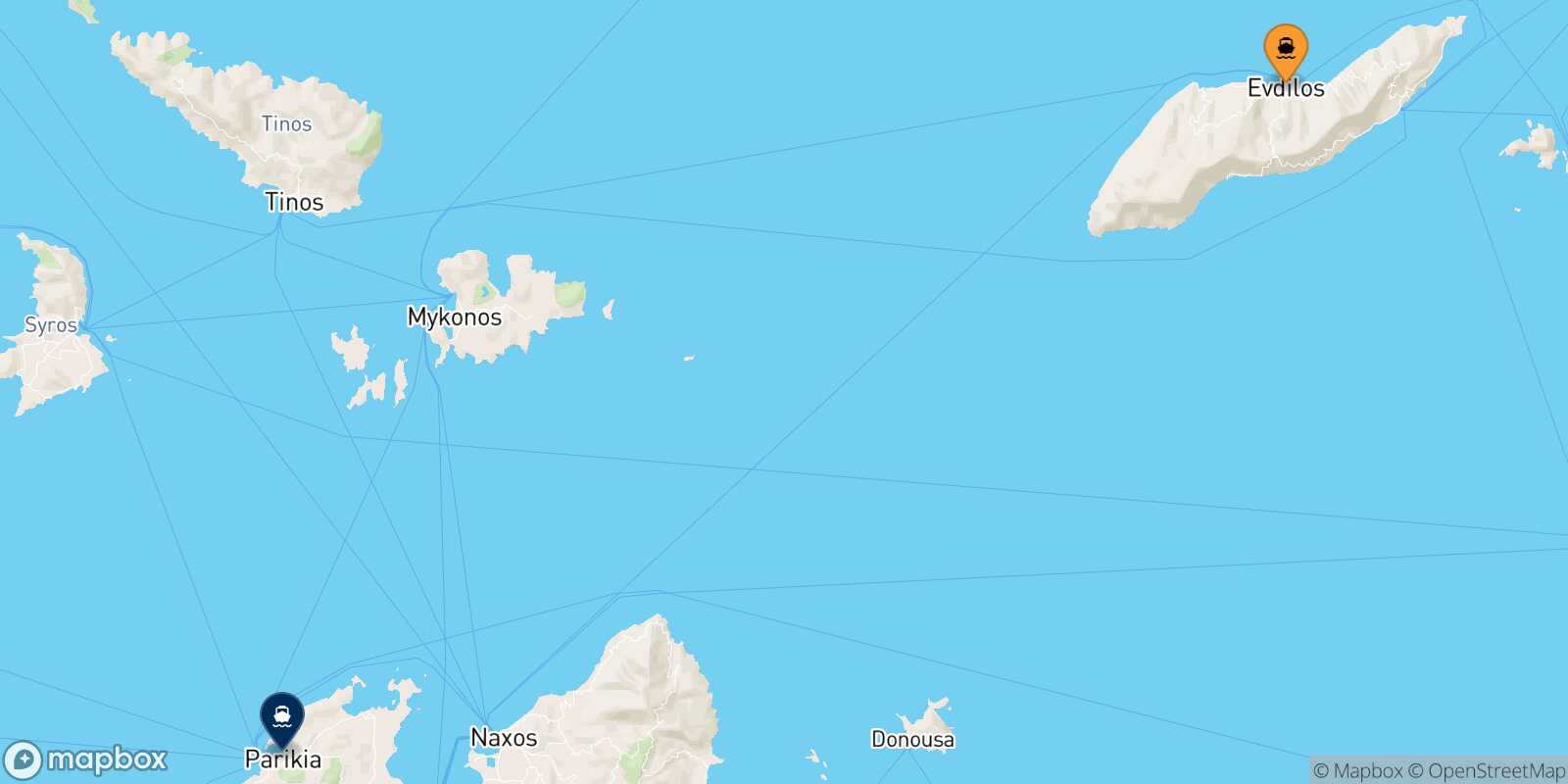 Carte des traverséesAgios Kirikos (Ikaria) Paros