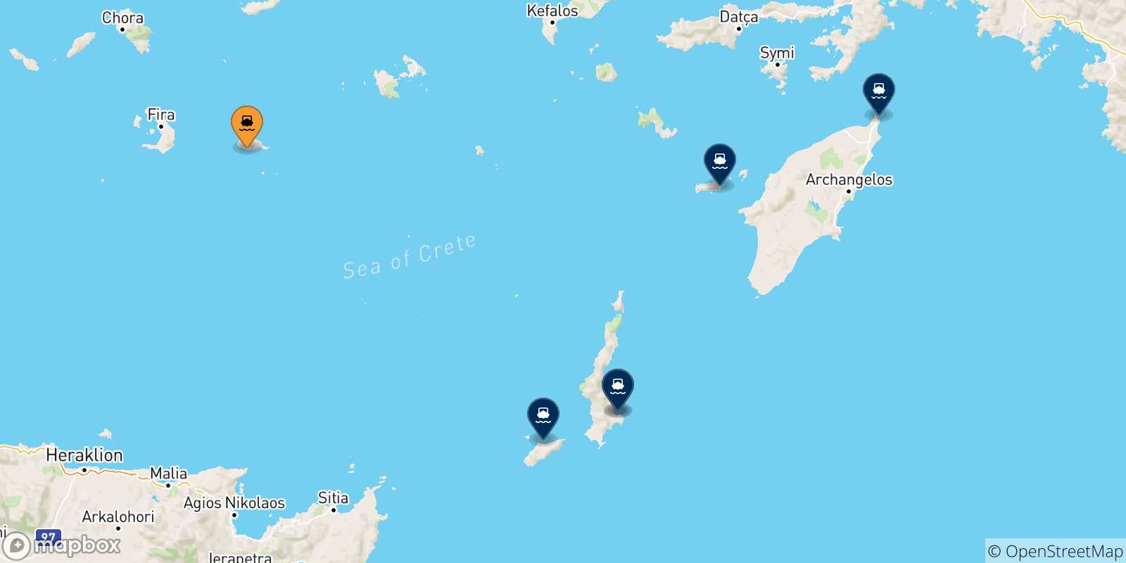 Carte des traversées possibles entre Anafi et Îles Du Dodécanèse
