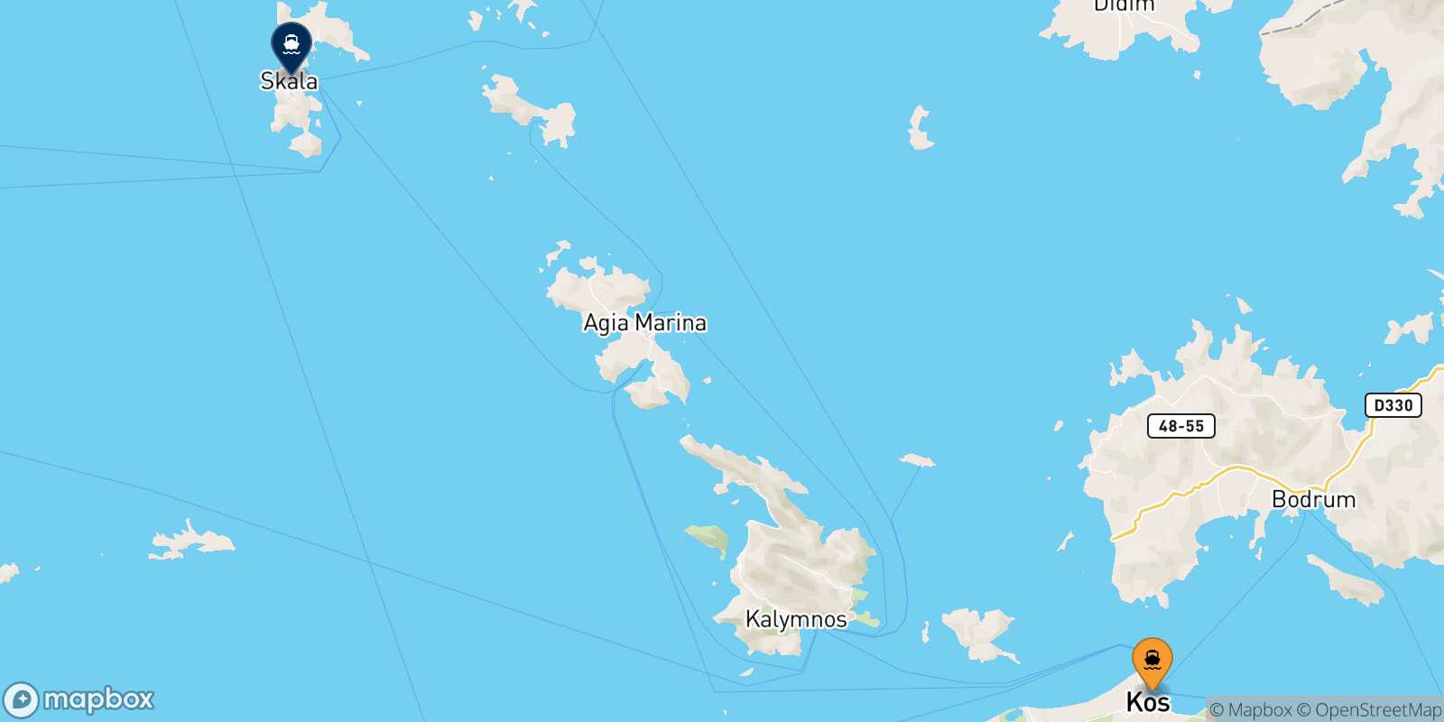Carte des traverséesKos Patmos