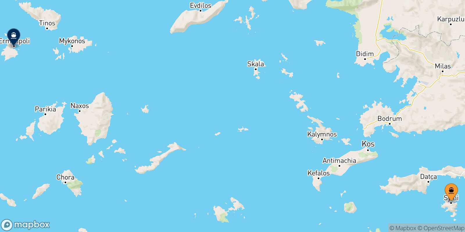 Carte des traverséesSymi Syros