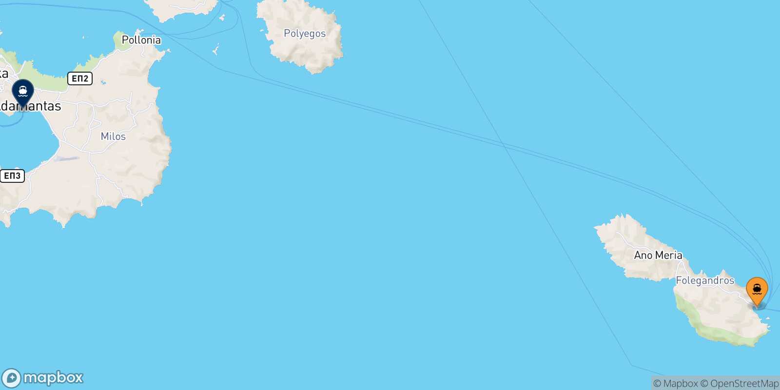 Carte des traverséesFolegandros Milos