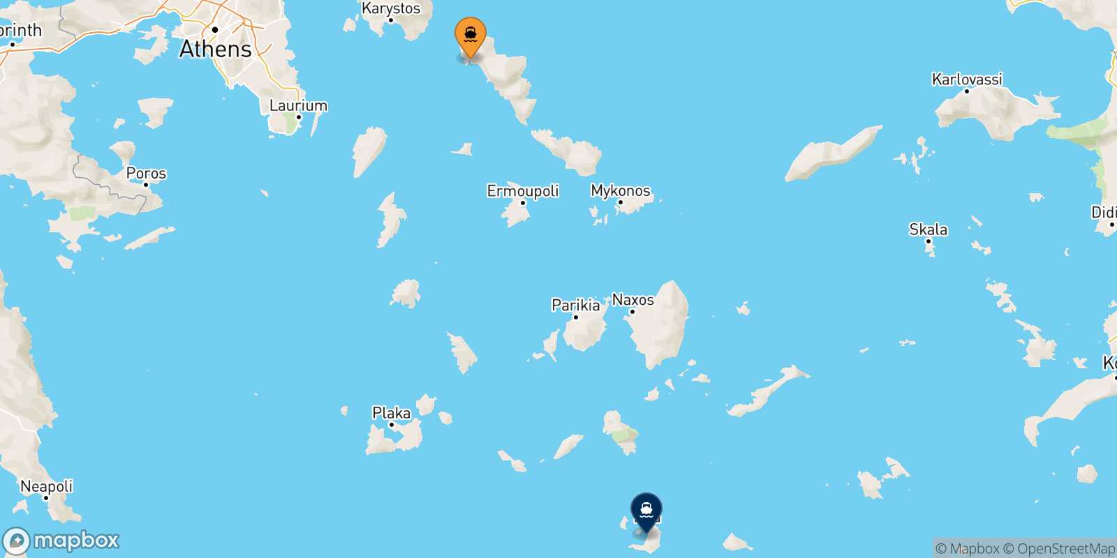 Carte des traverséesAndros Thera (Santorin)