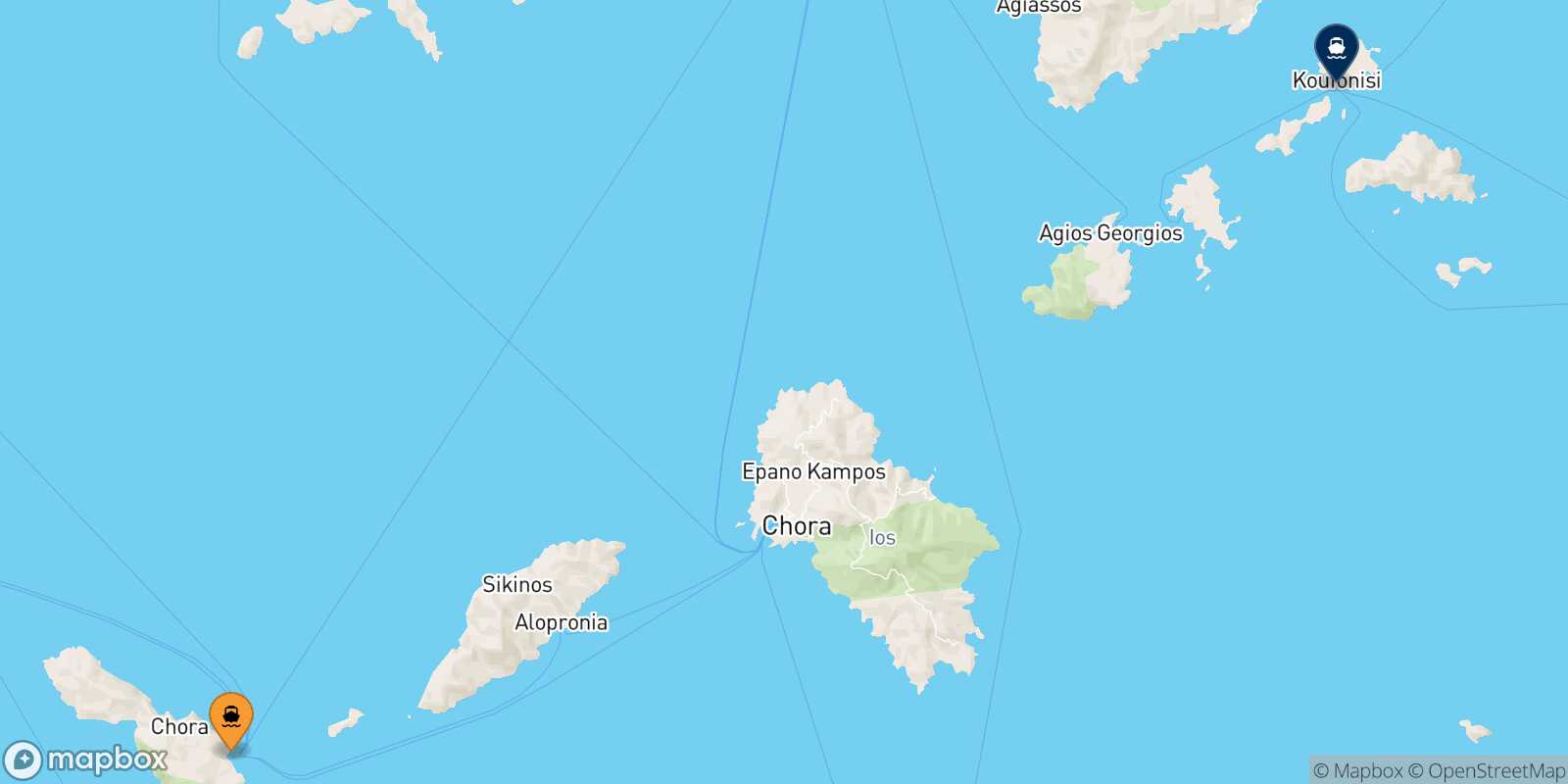 Carte des traverséesFolegandros Koufonissi