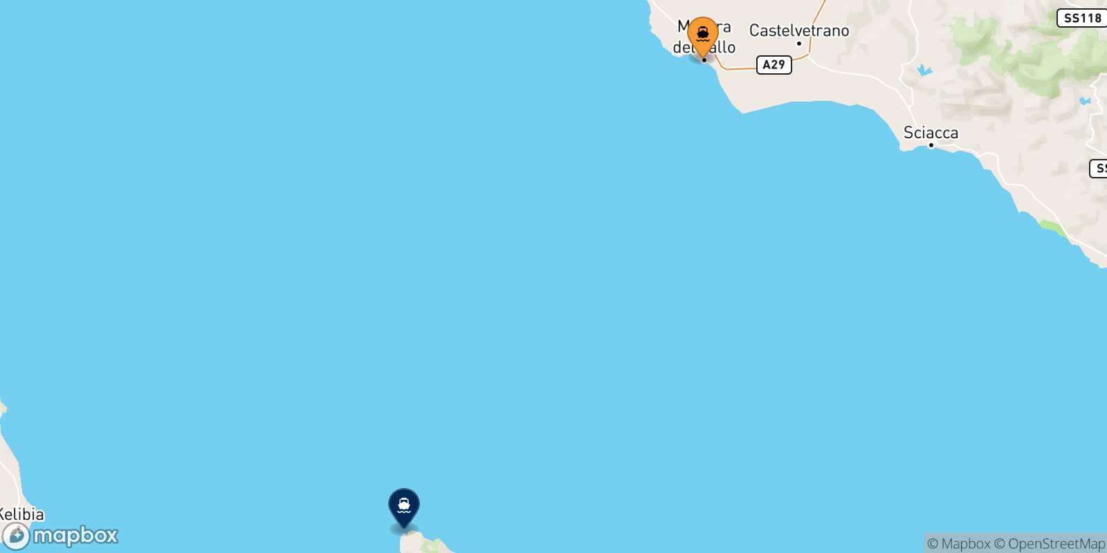 Carte des traverséesMazara Del Vallo Pantelleria