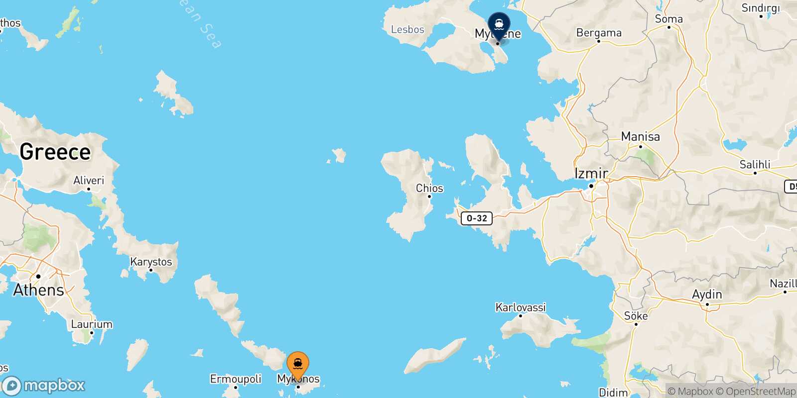 Carte des traverséesMykonos Mytilene (Lesvos)