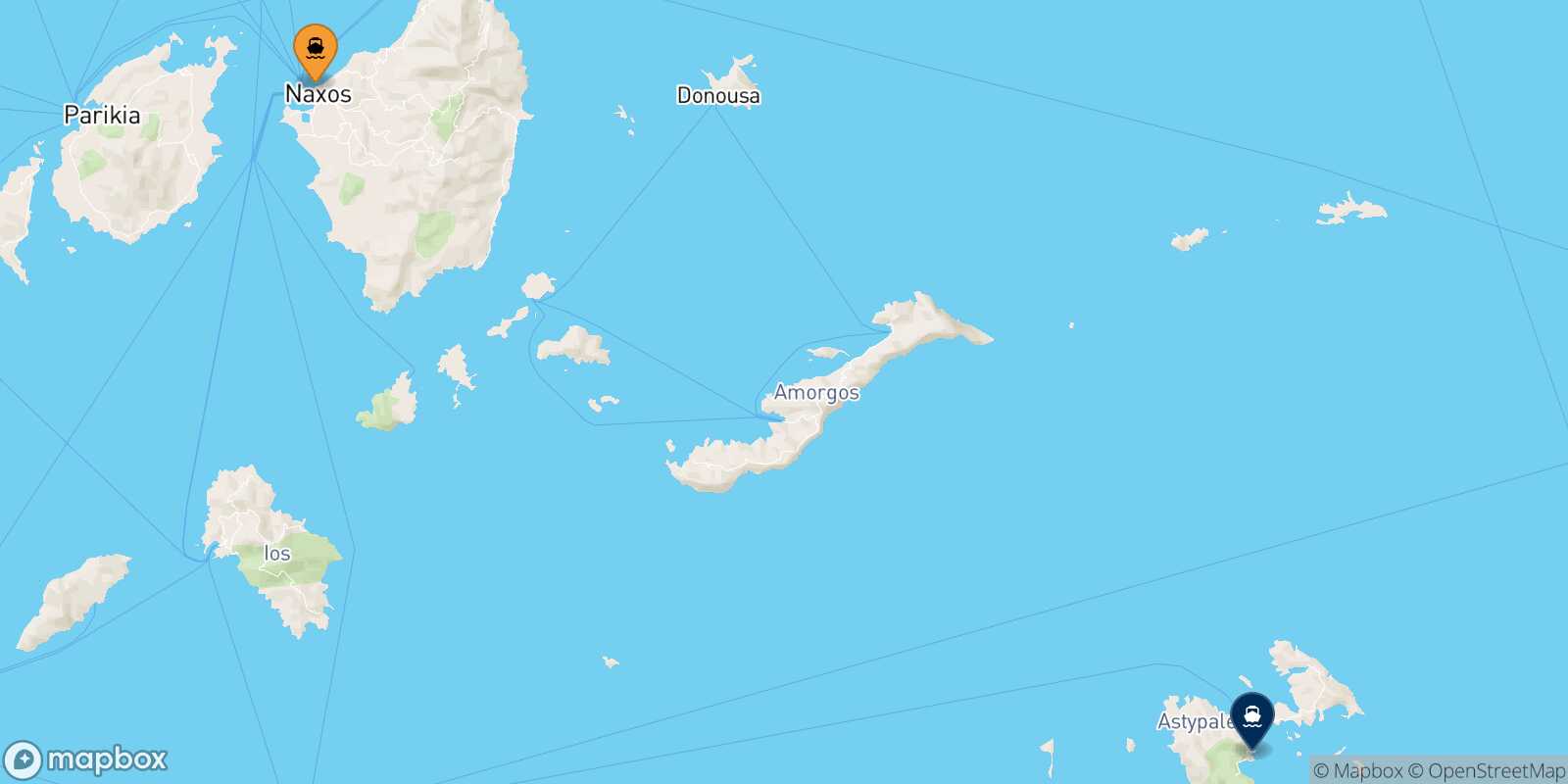 Carte des traverséesNaxos Astypalea