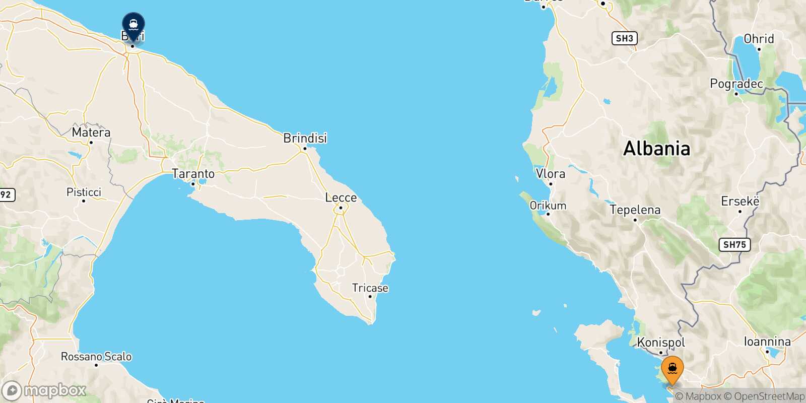 Carte des traverséesIgoumenitsa Bari