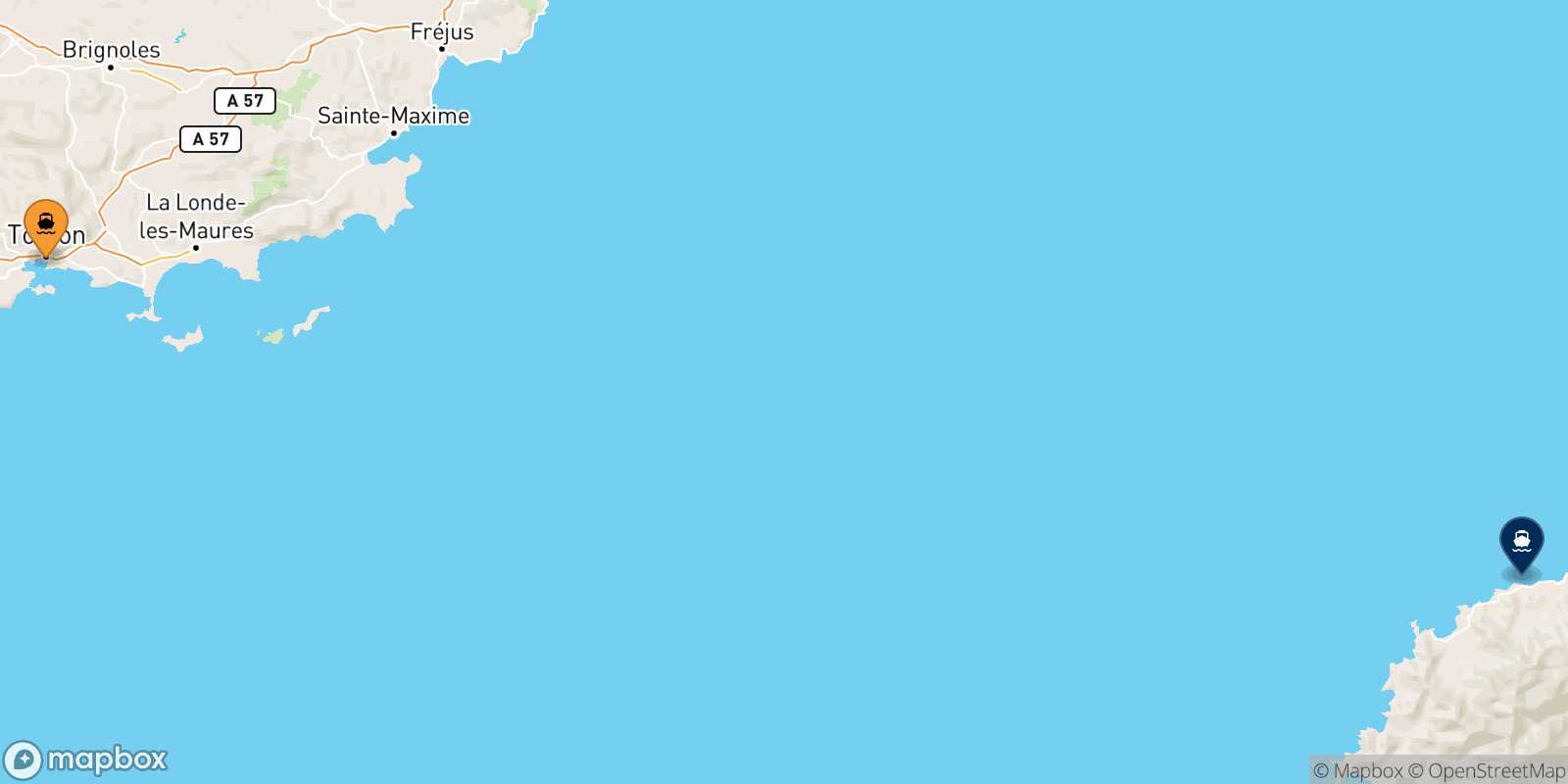Carte des traverséesToulon Île Rousse