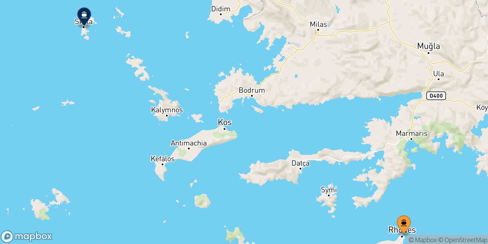 Carte des traverséesRhodes Patmos