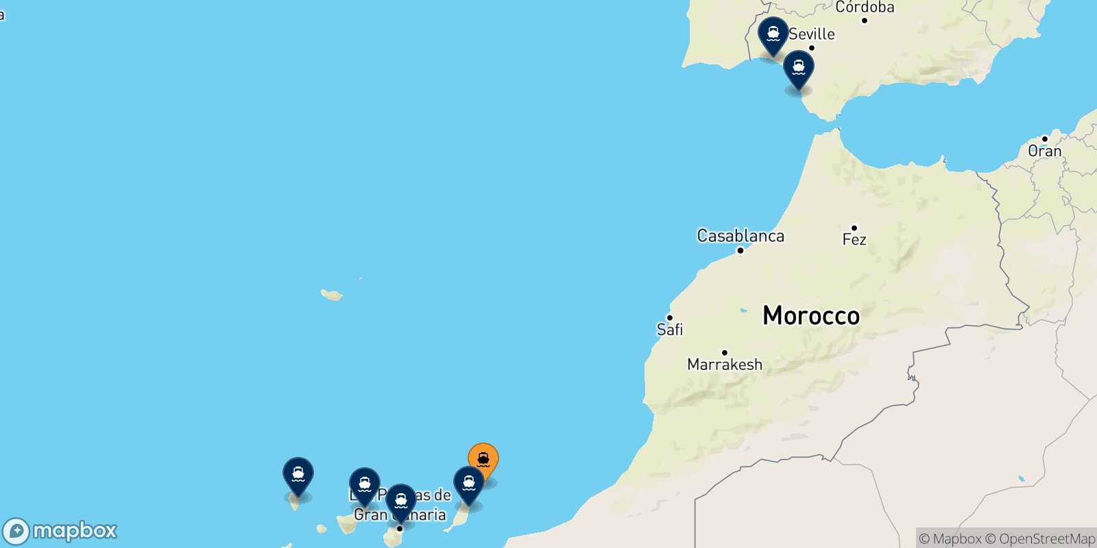 Carte des destinations de Arrecife (Lanzarote)