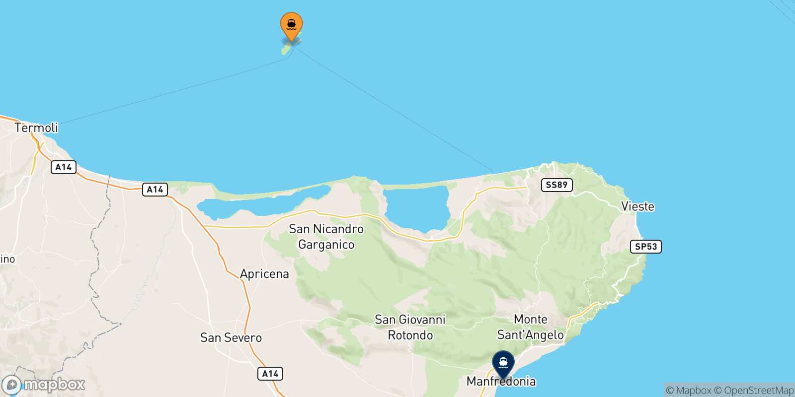 Carte des traverséesTremiti Manfredonia