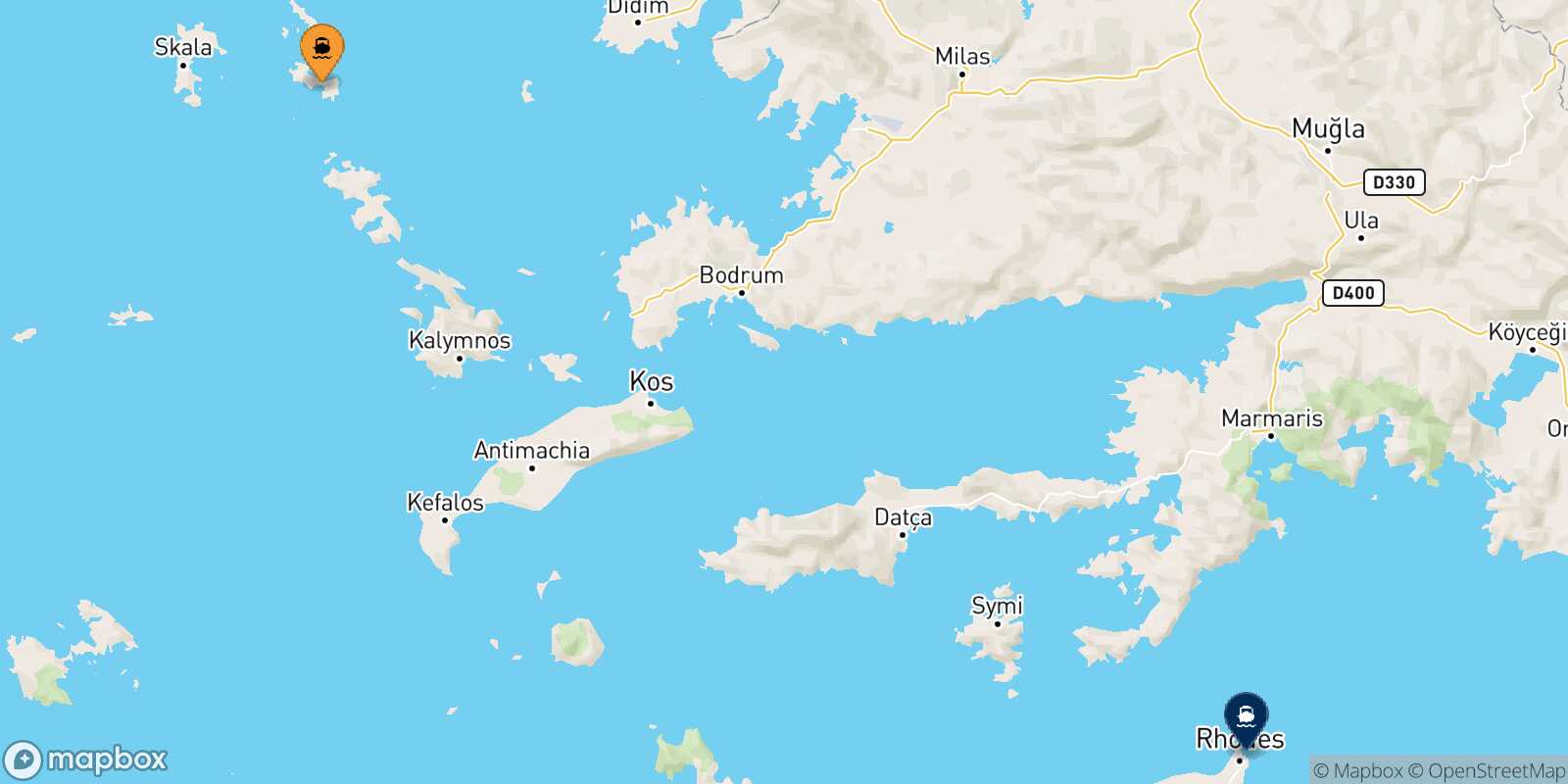 Carte des traverséesLipsi Rhodes