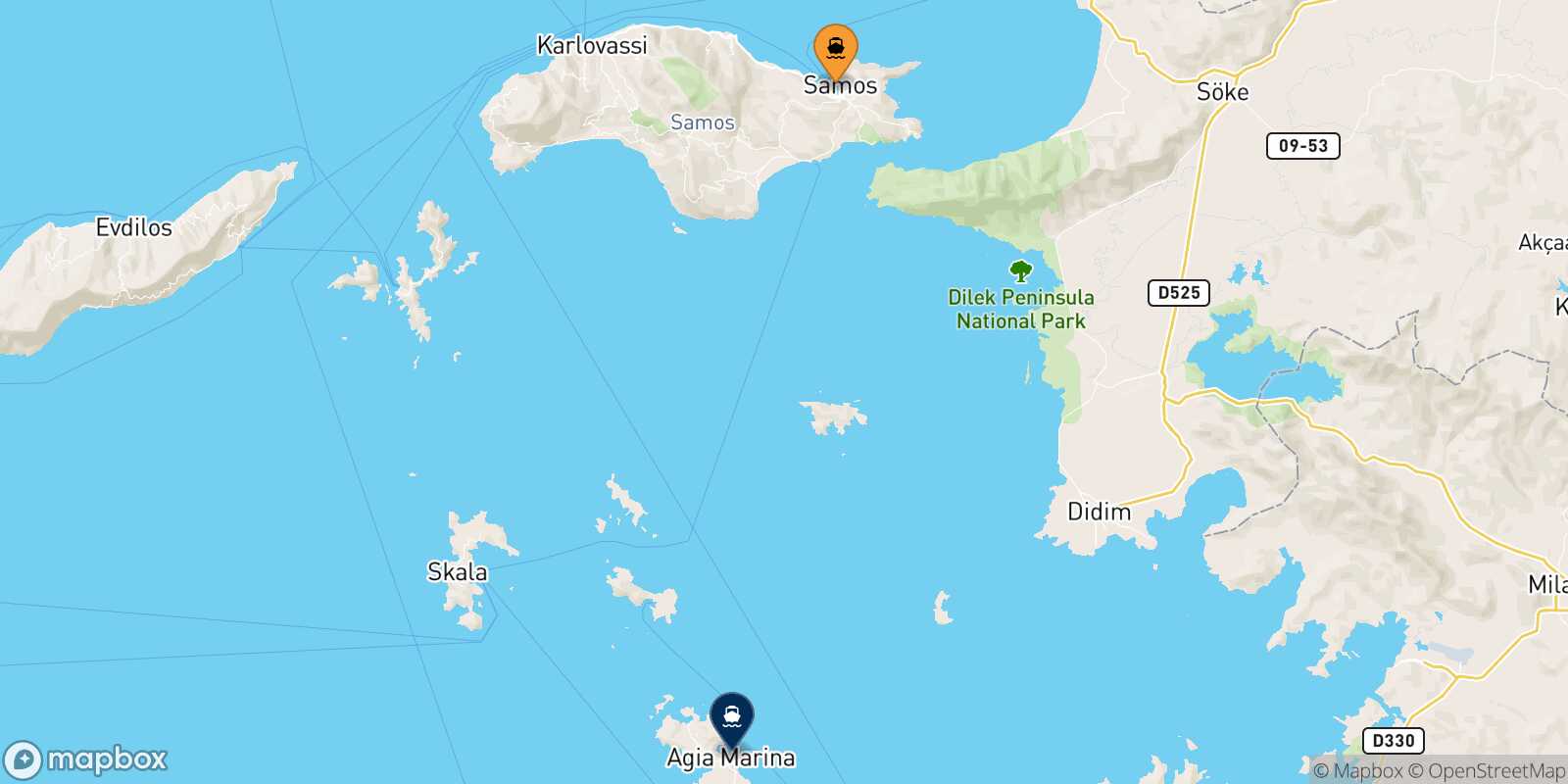 Carte des traverséesVathi (Samos) Leros