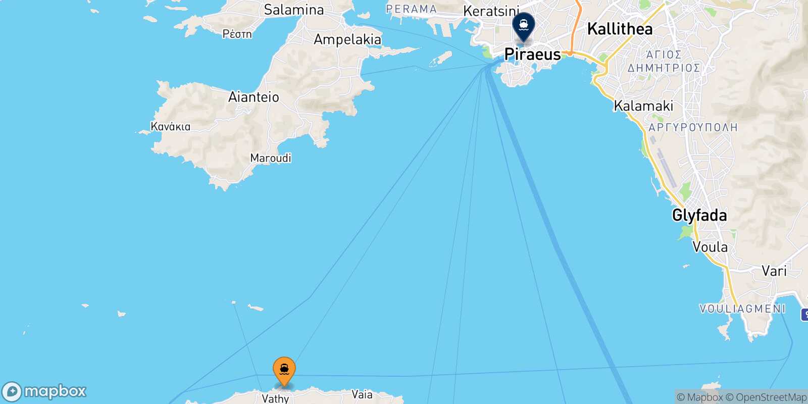 Carte des traverséesSouvala (Aegina) Le Piree