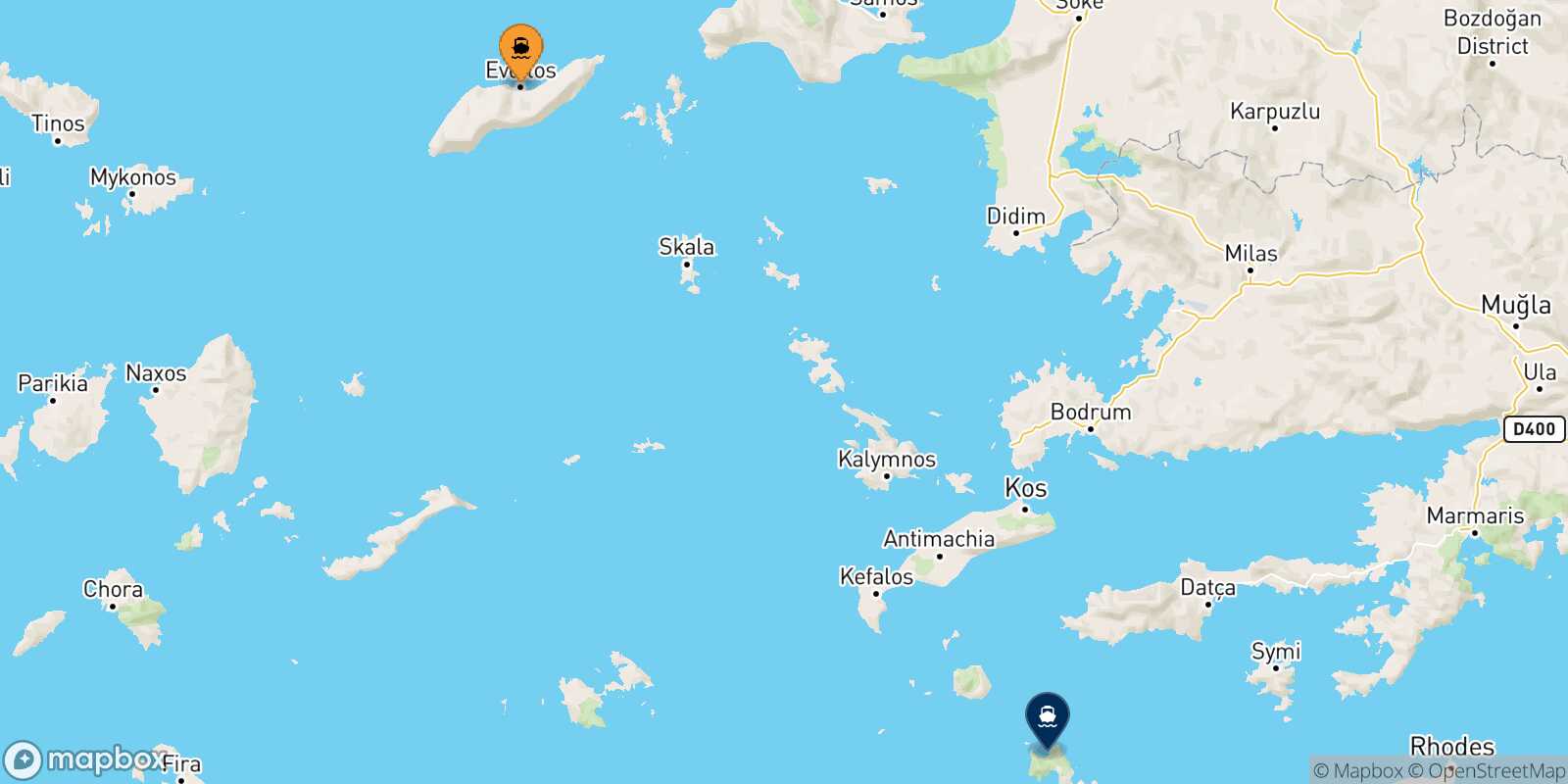 Carte des traverséesEvdilos (Ikaria) Tilos