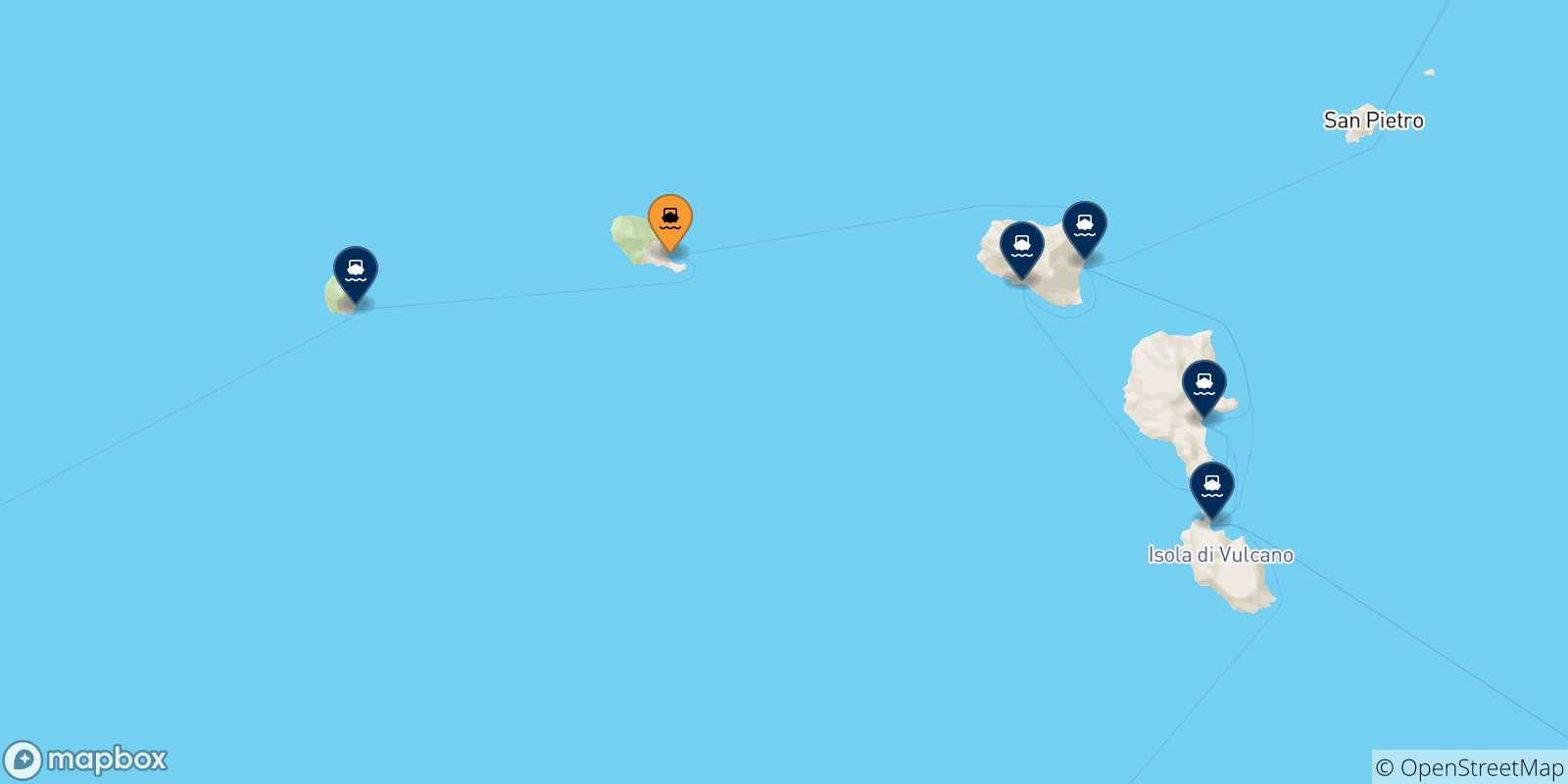 Carte des traversées possibles entre Filicudi et les Îles Éoliennes