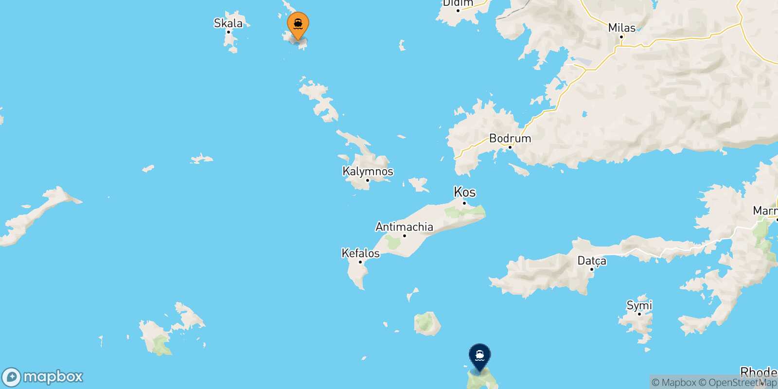 Carte des traverséesLipsi Tilos