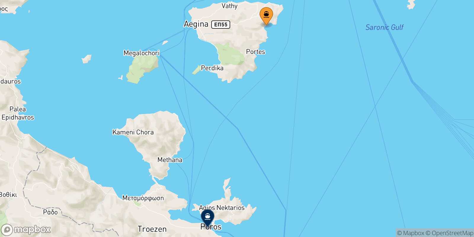 Carte des traverséesAgia Marina (Égine) Hydra