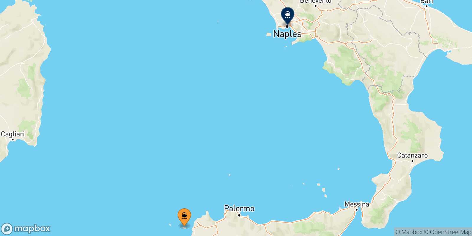 Carte des traverséesFavignana Naples Beverello
