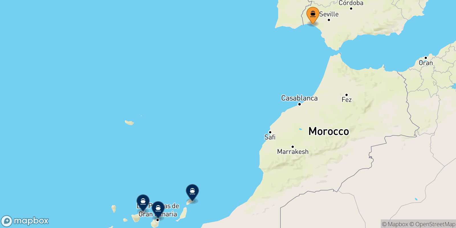 Carte des destinations de Huelva