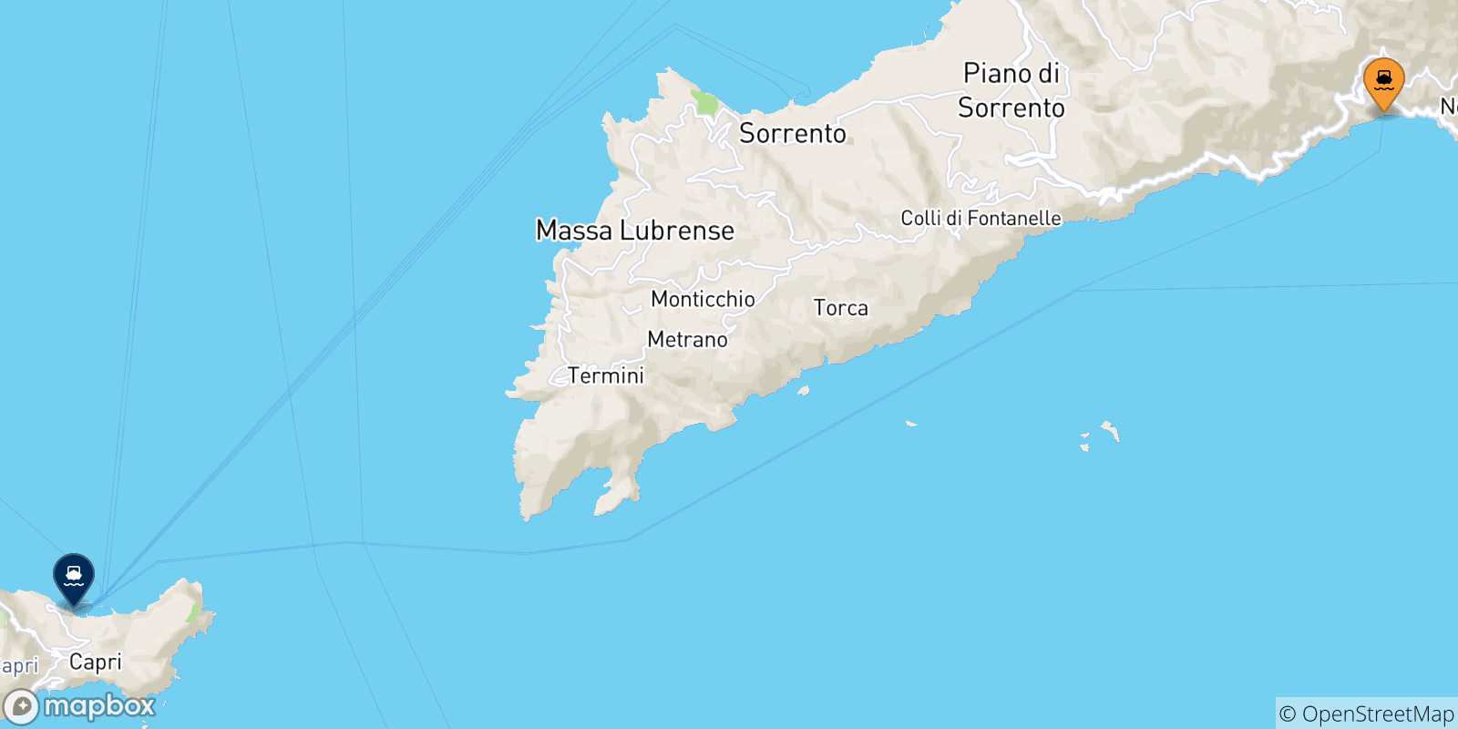 Carte des traversées possibles entre Positano et le Golf De Naples