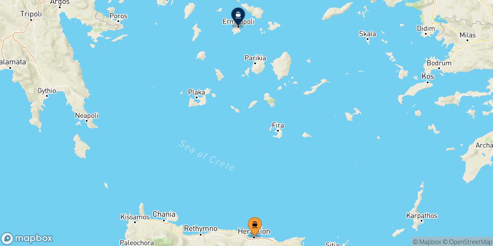 Carte des traverséesHeraklion Syros
