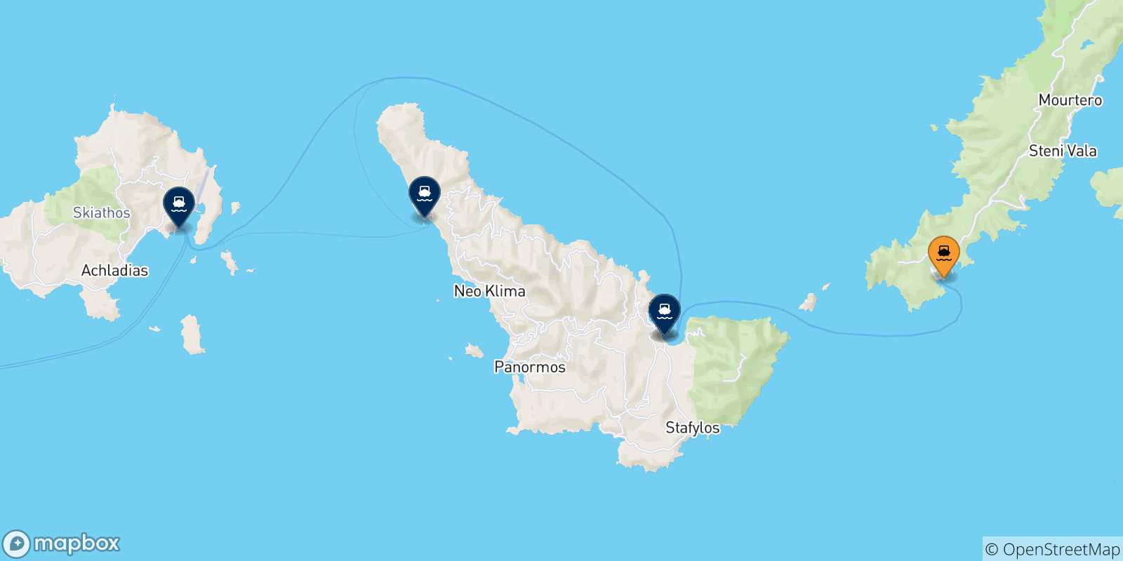 Carte des traversées possibles entre Alonissos et les Îles Sporades