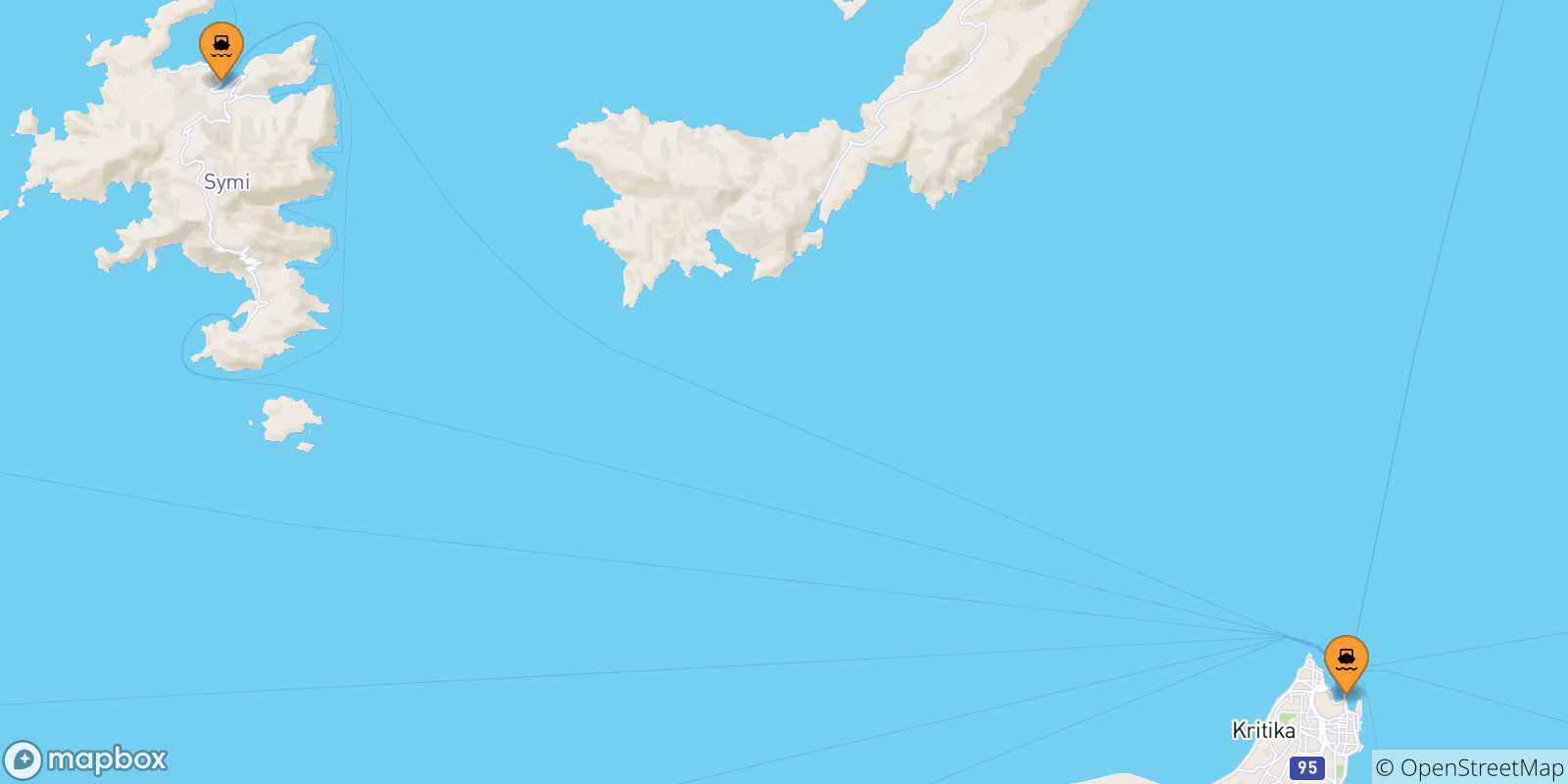Carte des traversées possibles entre la Grèce et Datca