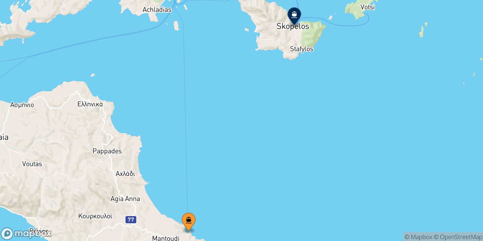 Carte des traverséesMantoudi (Evia) Skopelos