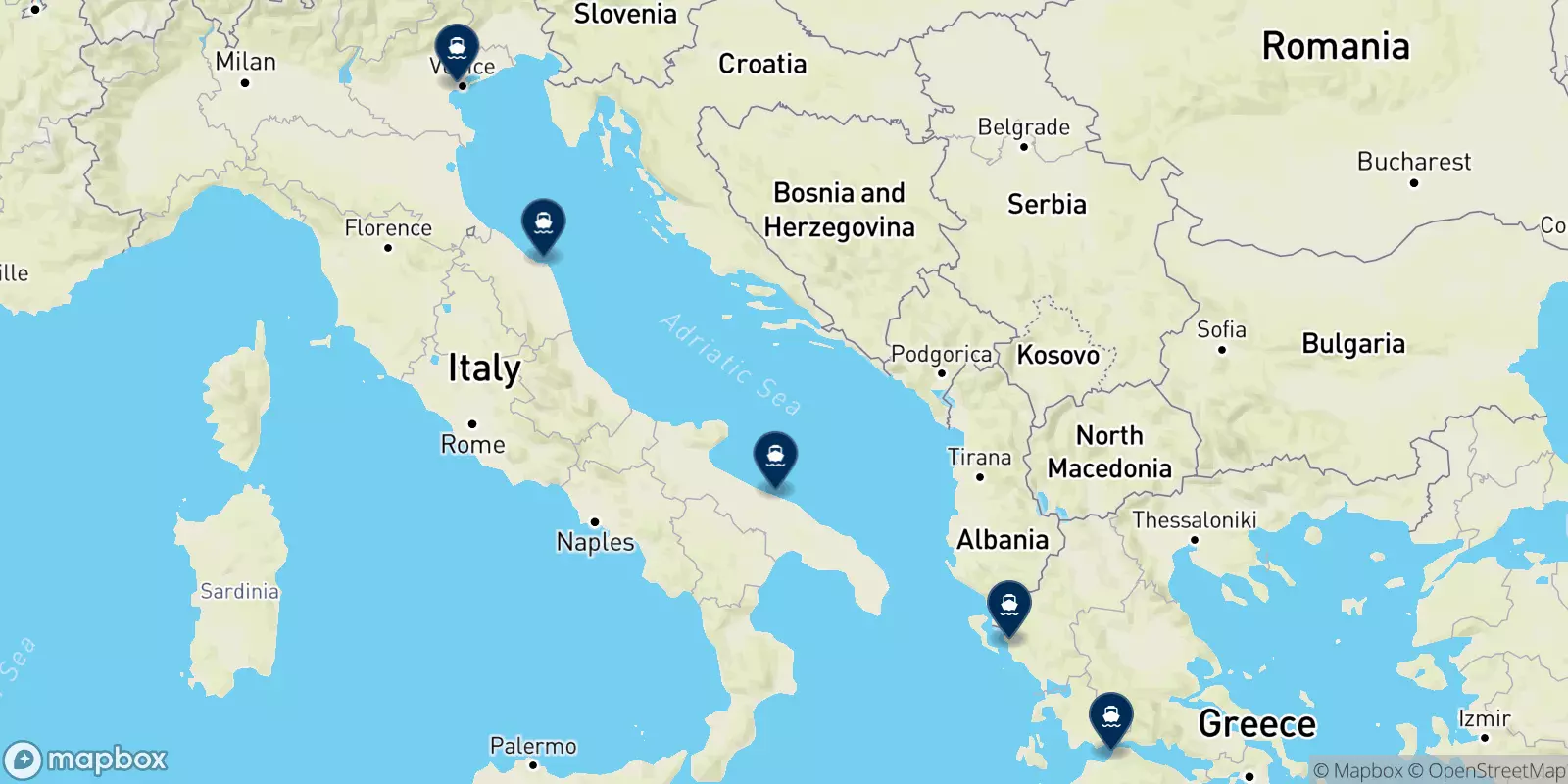 Carte des destinations K/x Anek Superfast