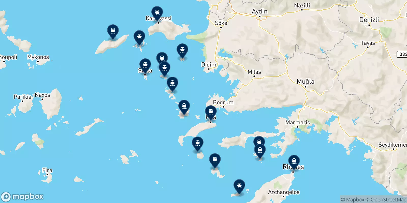 Carte des destinations Dodekanisos Seaways