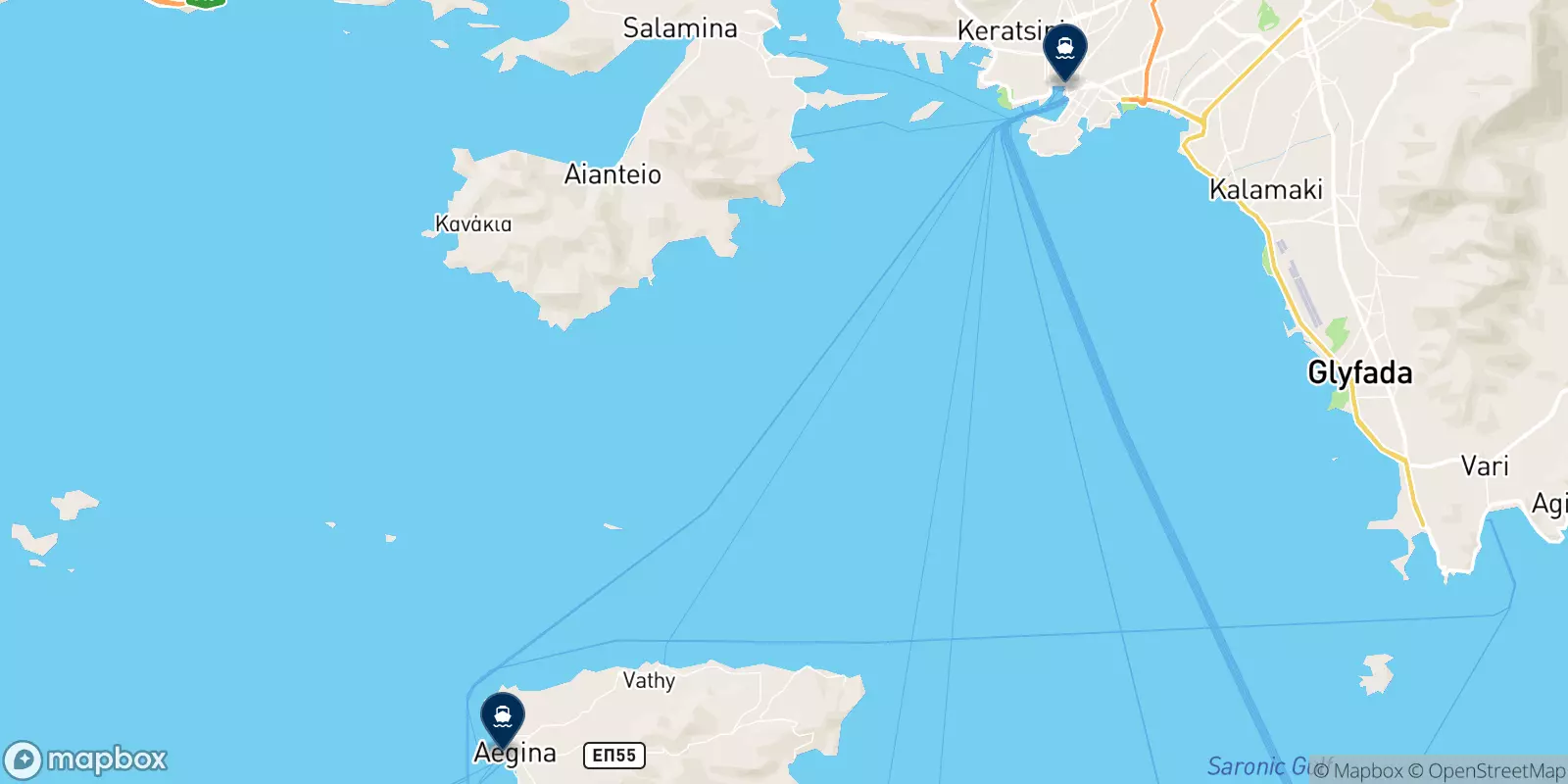 Carte des destinations Saronic Ferries