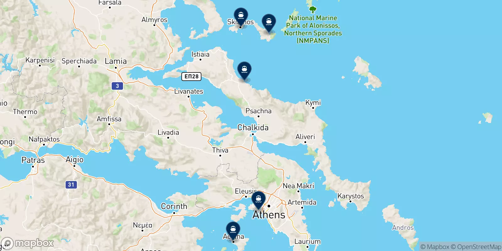 Carte des destinations Saronikos Leve Ferries