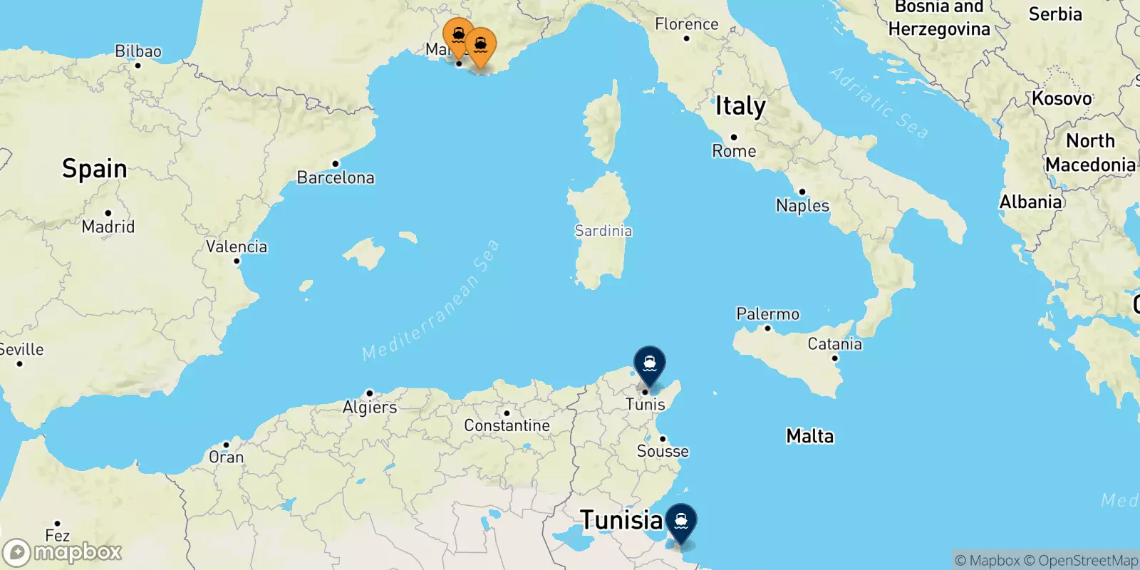 Ferry de la France pour la Tunisie