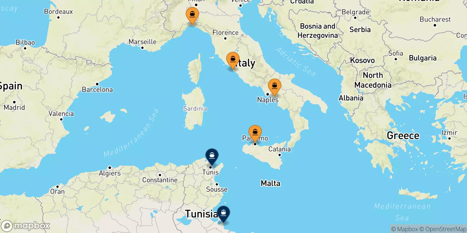 Ferry de l'Italie pour la Tunisie